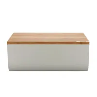 alessi - boîte à pain mattina - gris chaud/laqué époxy/lxlxh 34x21x14cm/planche à découper en bambou