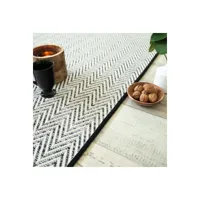 tapis intérieur & extérieur en tissé plat - java chevron blanc - galon noir - 250 x 350 cm
