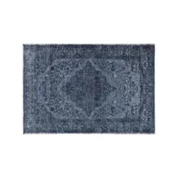 tapis vintage plat pour salon rayé rectangle clonmel bleu foncé 140x200