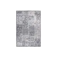 paris prix - tapis vintage imprimé à poils plats rhodin gris 200 x 290 cm
