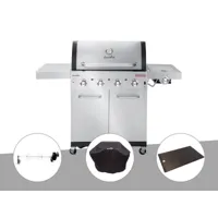 barbecue à gaz char-broil professional pro s 4 + tournebroche + housse de protection + plancha