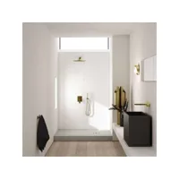receveur de douche en acrylique blanc structure en pierre rectangulaire + siphon extraplat viega - 90 x 80 - solid level schedpol