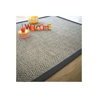 tapis tissé plat - java chevron silver - ganse coton noir - 140 x 200 cm