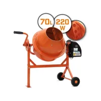 bétonnière électrique capacité 70 litres 220 watts avec roues en acier bétonnière portable pour ciment béton mortier plâtre chape orange et noir helloshop26 01_0001116