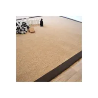 tapis tissé plat - mahé naturel - ganse coton marron - 200 x 200 cm