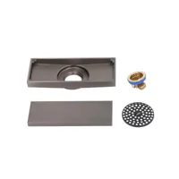 siphon de sol en cuivre gris rectangulaire à grand débit avec couvercle pour salle de bains