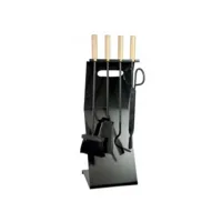 serviteur/garniture de cheminée ensembles d'outils pince à feu pelle brosse en fer forgé coloris noir / doré - hauteur 55cm