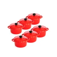 hobby tech - lot de 6 minis cocottes double poignées avec couvercle - rouge 3863349810382