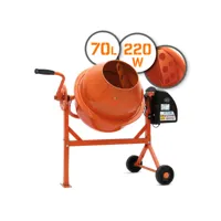 timbertech® bétonnière électrique - capacité 70 l, 220 w, avec roues, en acier, orange et noir - bétonnière portable pour ciment, béton, mortier, plâtre, chape