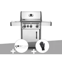 barbecue à gaz napoleon rogue xt 425 gris + rôtissoire + gant résistant à la chaleur