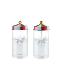 alessi - bocal hermétique circus en verre, fer blanc couleur rouge 12.16 x 12 cm designer marcel wanders made in design