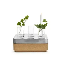 born in sweden kit cadeau stumpastaken small aluminium, support en liège naturel, lot de 4 vases, allumettes