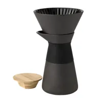 stelton - filtre à cafe theo - noir/couvercle en bambou/h 23,5cm/ø 14cm/0,6l/poignée en silicone