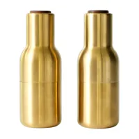 audo - set de 2 moulins bottle grinder laiton - laiton/brossé/h x ø 20.5x8cm/couvercle en noyer