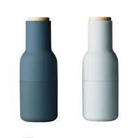 audo - set de 2 moulins bottle grinder couvercle frêne - bleu /avec couvercle en frêne/h 20,5cm / ø 8cm