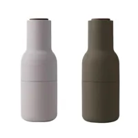 audo - set de 2 moulins bottle grinder couvercle noyer - vert/beige/avec couvercle en noyer/h 20,5cm / ø 8cm