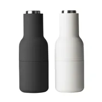 audo - set de 2 moulins bottle grinder couvercle acier - cendre / carbone/h 20,5cm / ø 8cm