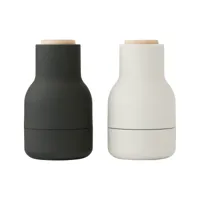 audo - set de 2 moulins bottle grinder small couvercle hêtre - cendre/carbone/h 12cm / ø 7cm