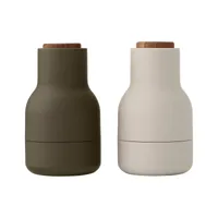 audo - set de 2 moulins bottle grinder small couvercle noyer - vert chasse/beige/h 12cm / ø 7cm