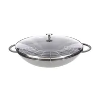 wok en fonte et couvercle verre 37 cm