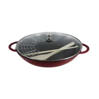 wok en fonte cerise et couvercle 37 cm