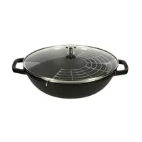 wok en fonte et couvercle en verre 30 cm 