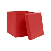 vidaxl boîtes de rangement et couvercles 4 pcs rouge 32x32x32 cm tissu 288362