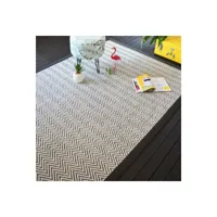 tapis intérieur & extérieur tissé plat - java chevron blanc - ganse noire - 250 x 350 cm
