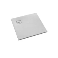 receveur de douche en acrylique blanc structure en pierre carré + siphon extraplat viega - 80 x 80 - tytanit schedpol