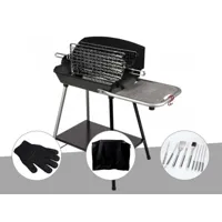 barbecue horizontal et vertical excel grill somagic + gant de protection + housse + malette 8 accessoires inox