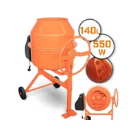 bétonnière électrique capacité 140 litres 550 watts avec roues en acier bétonnière portable pour ciment béton mortier plâtre chape orange et noir helloshop26 01_0001117