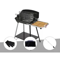 barbecue horizontal et vertical excel grill somagic + gant de protection + housse + kit tournebroche