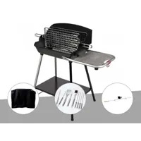 barbecue horizontal et vertical excel grill somagic + gant de protection + housse + malette 8 accessoires inox + kit tournebroche