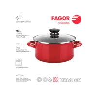 casserole optimax + couvercle ø26cm rouge acier aisi 430 fagor. e3-78573