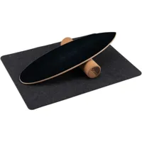 costway planche d’équilibre en bois avec rouleau et tapis antidérapant charge 227 kg, balance board pour entraînement de skateboard hockey snowboard surf noir