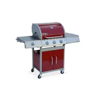 barbecue gaz inox 14kw - richelieu rouge - barbecue 4 brûleurs dont 1 feu latéral. côté grill et côté plancha