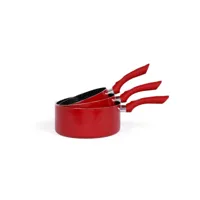 kit de 3 casseroles livoo men125b aspect pierre diamètres 16 - 18 - 20 cm en aluminium coloris rouge