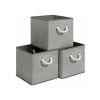 boîtes de rangement en tissu lot de 3 bacs cubes sans couvercle avec poignées 30 x 30 x 30 cm motif lin gris helloshop26 12_0003633