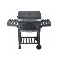 barbecue grill charbon de bois noir - fumoir avec récupérateur de cendres. aérateurs. bac charbon ajustable et tablettes rabattables
