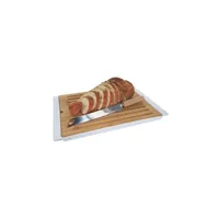 trancheuse cook concept - planche à pain en bambou 38x27 cm avec couteau blanc