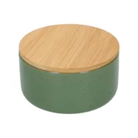 contenant + couvercle, gris-vert, céramique et bambou