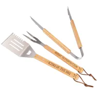 ensemble d'outils de barbecue personnalisé 3 pièces pinces à spatule fourche en acier inoxydable avec poignée bois message personnalisé