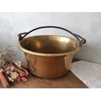 chaudron en laiton français antique, martelé à la main, poignée fer forgé/bol de bassin extra large