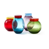 4 bocaux en verre multicolor caps and jars - pols potten